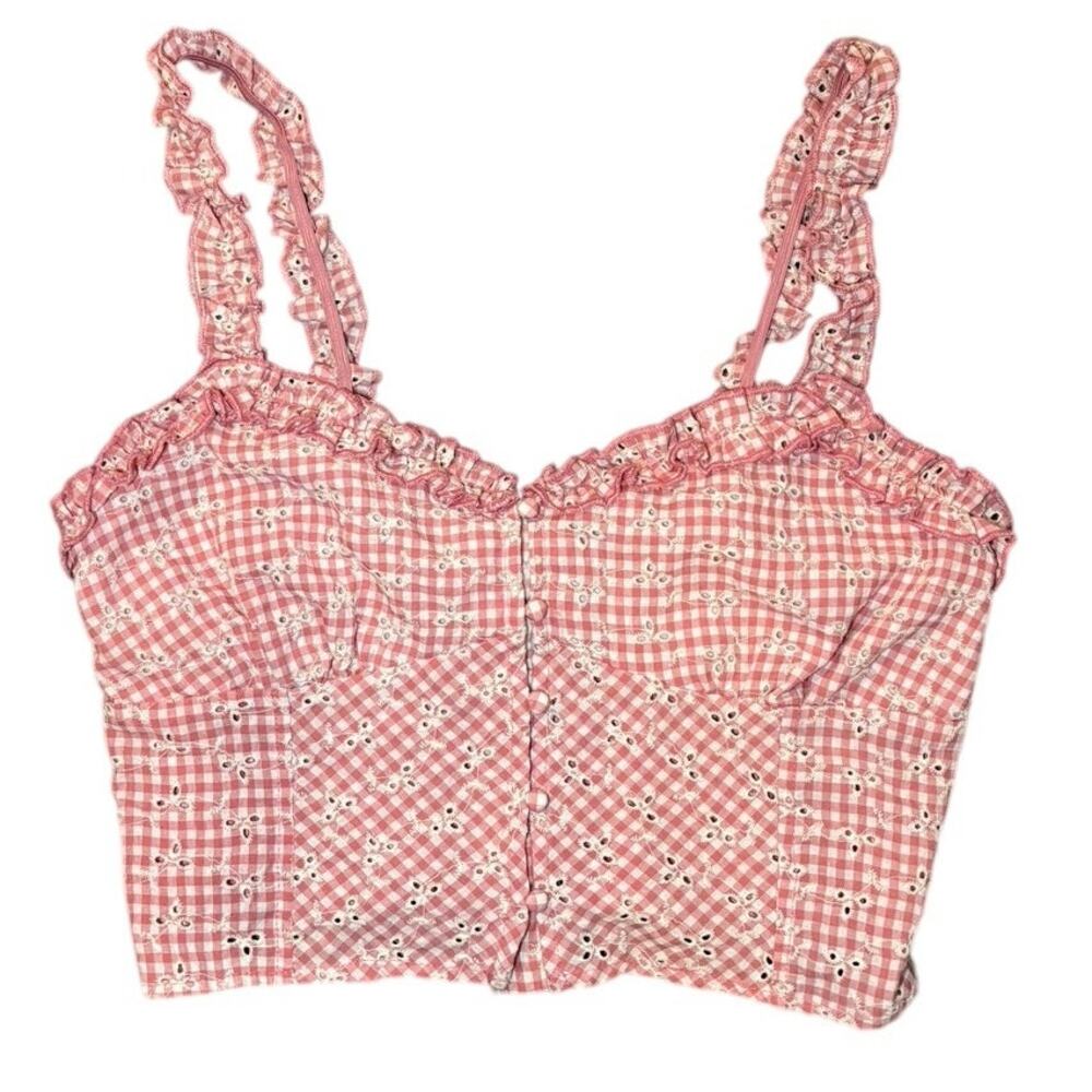 Kirious Shirred Pink Button Down Bustier Top 100% Cotton Size Large